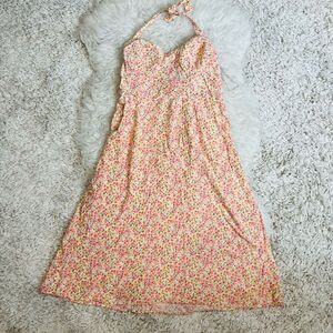 Floral halter style midi summer dress S